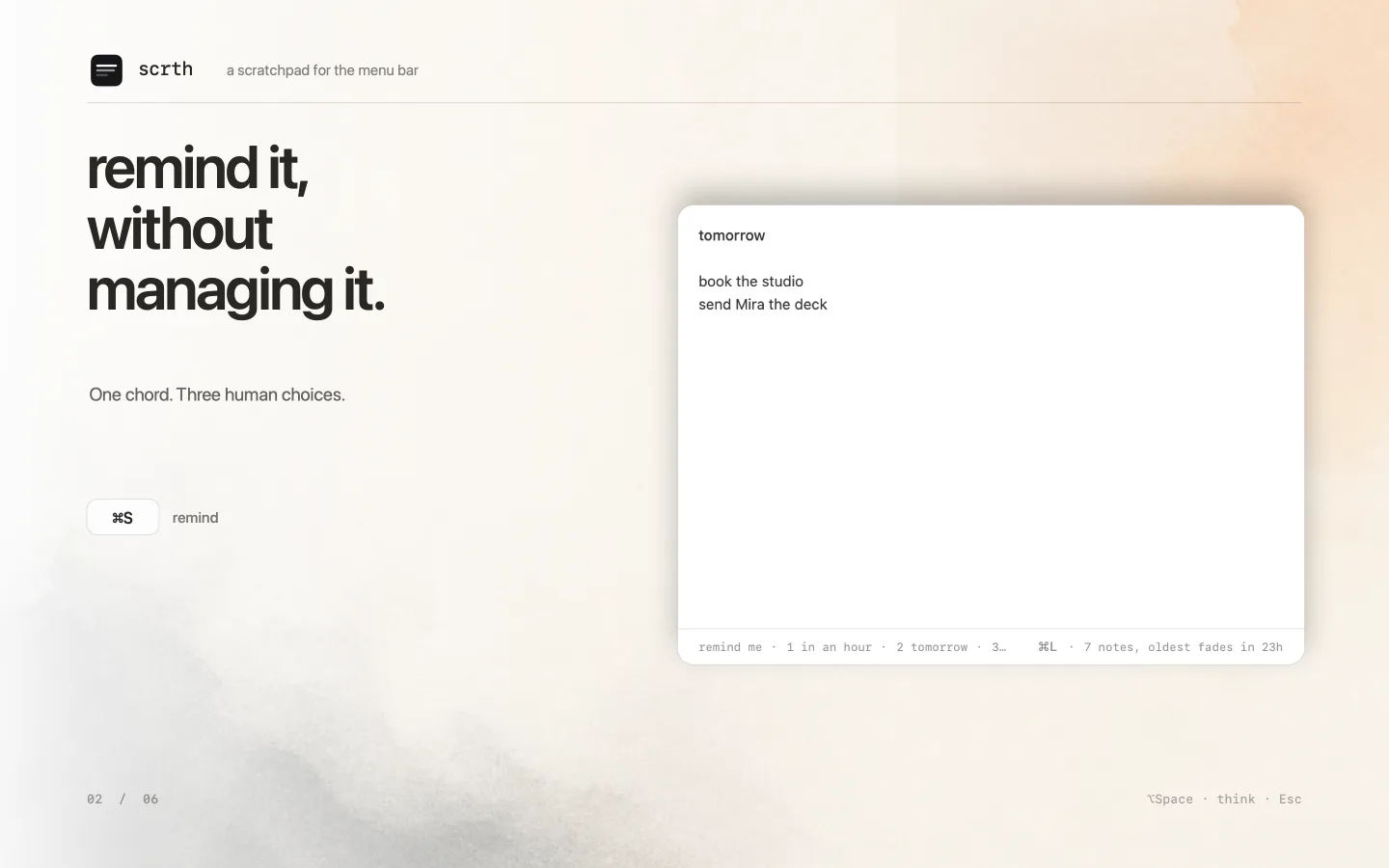 scrth note panel with quick reminder choices
